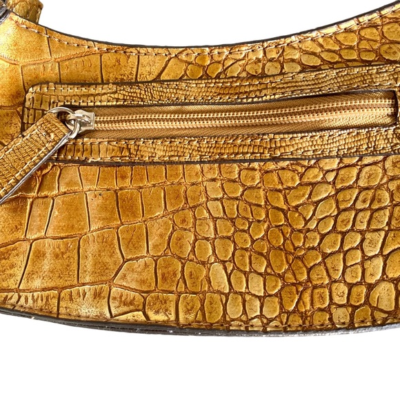 Emilie M Coppery Gold Vegan Faux Leather Simulated Crocodile Baguette Bag - Picture 5 of 8